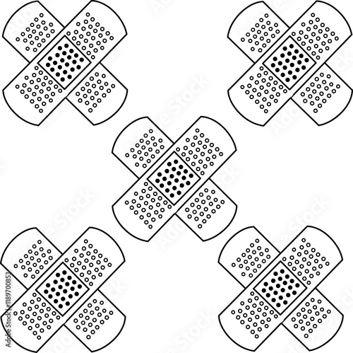 icon vector band aid design, with various design shapes, with a hand drawn black outline style for medical. 