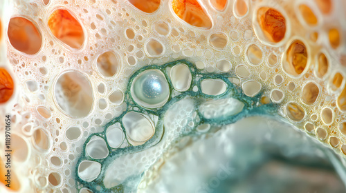 Macro view of a healthy plant's cross-section, showcasing intricate xylem and phloem tissues, cellulose fibers, and. Seapearl. Illustration photo