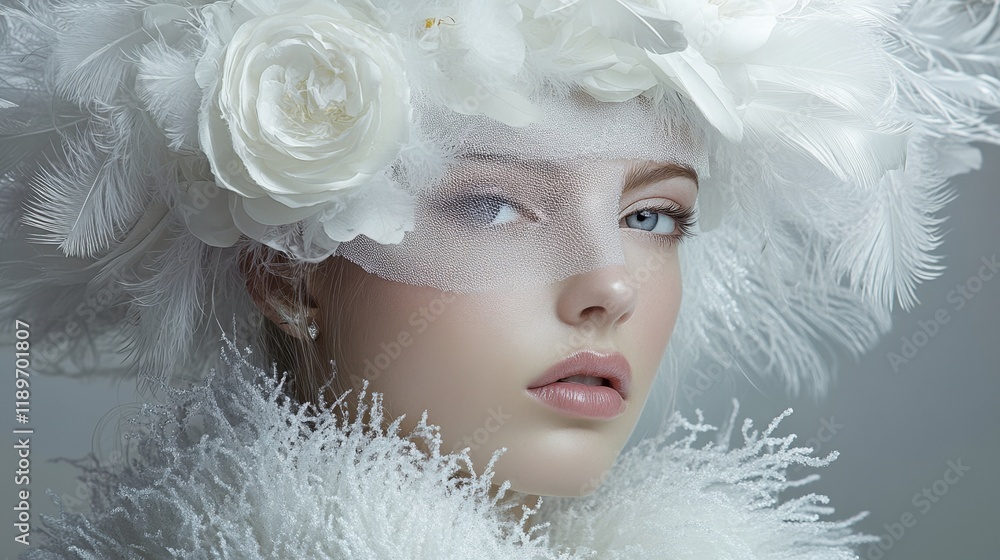 Elegant woman with a floral headdress and soft, ethereal makeup Elegant woman with a floral headdress and soft, ethereal makeup