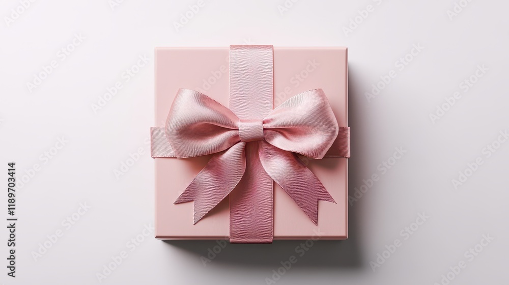 Elegant pink gift box with satin ribbon bow on white background Elegant pink gift box with satin ribbon bow on white background