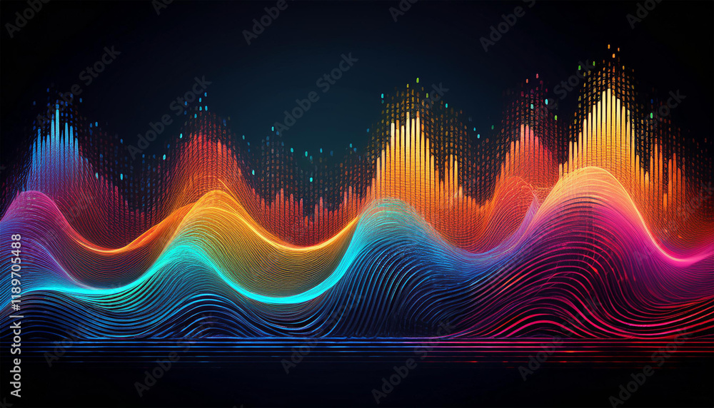 colorful dotted sound waves vibrant equalizer graphic with a pixelated style colorful dotted sound waves vibrant equalizer graphic with a pixelated style