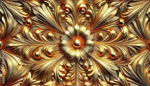 Glowing metallic gold foil texture with subtle sunburst reflective patterns, vibrant luxurious appearance, seamless background, generative ai photo