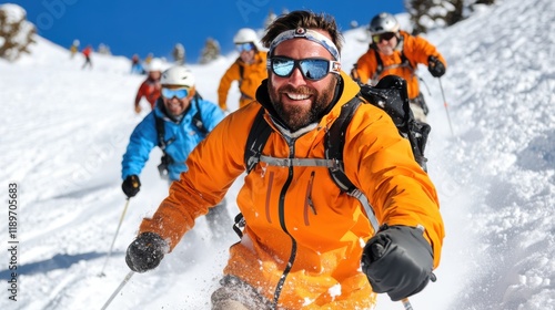 Wallpaper Mural Skiers carving their way through a beautiful snow-covered forest trail Torontodigital.ca