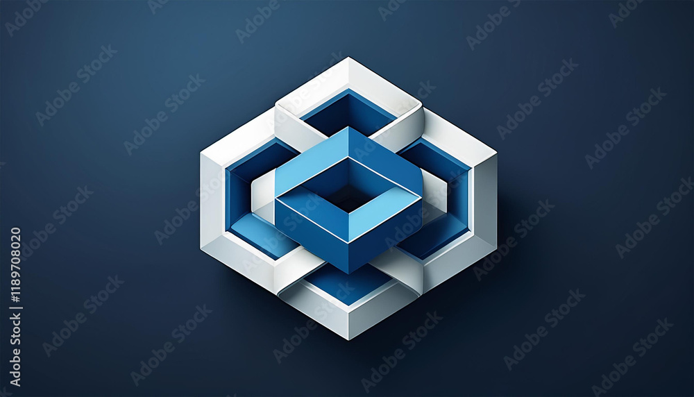 minimalist logo with blue and white interlocking cubes on a dark background minimalist logo with blue and white interlocking cubes on a dark background