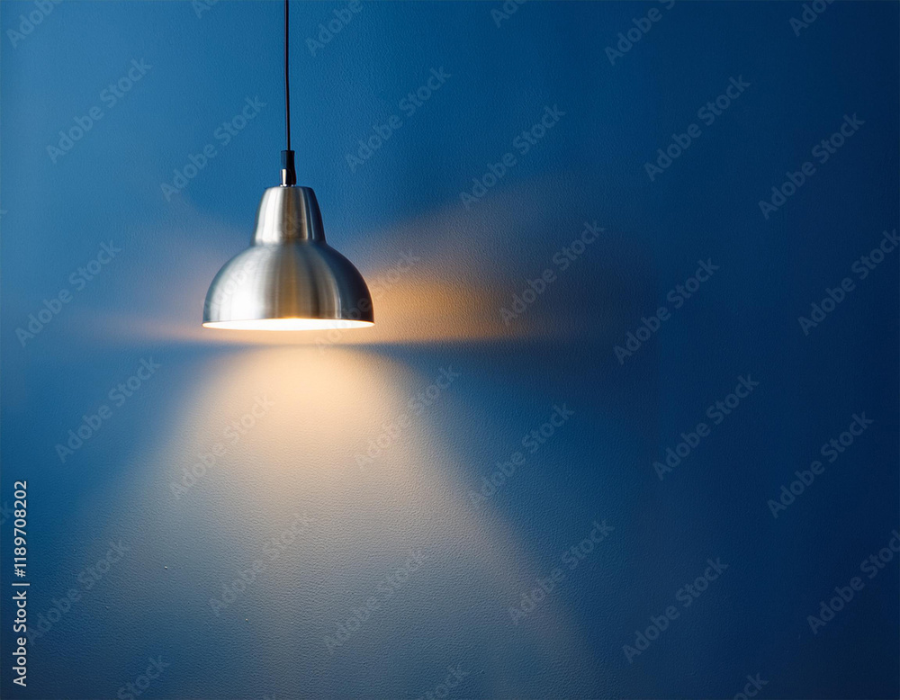 modern pendant light casting soft glow on blue wall interior space modern pendant light casting soft glow on blue wall interior space