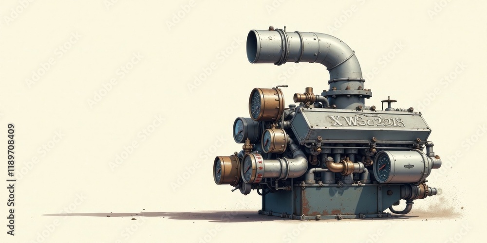 A Powerful Industrial Engine A Detailed Rendering of Complex Machinery with Vintage Aesthetics and Rusty Patina A Powerful Industrial Engine A Detailed Rendering of Complex Machinery with Vintage Aesthetics and Rusty Patina