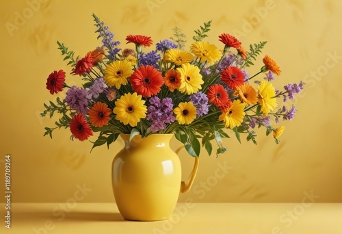 Wallpaper Mural Fresh cut flowers in a vase on a bright and cheerful yellow surface , surface, Torontodigital.ca