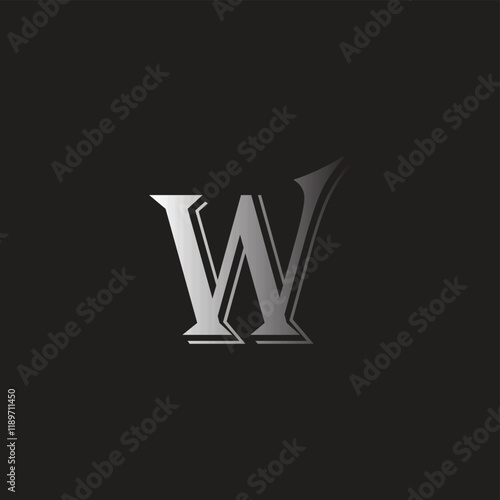 Letter W silver, lux geometric symbol simple logo vector