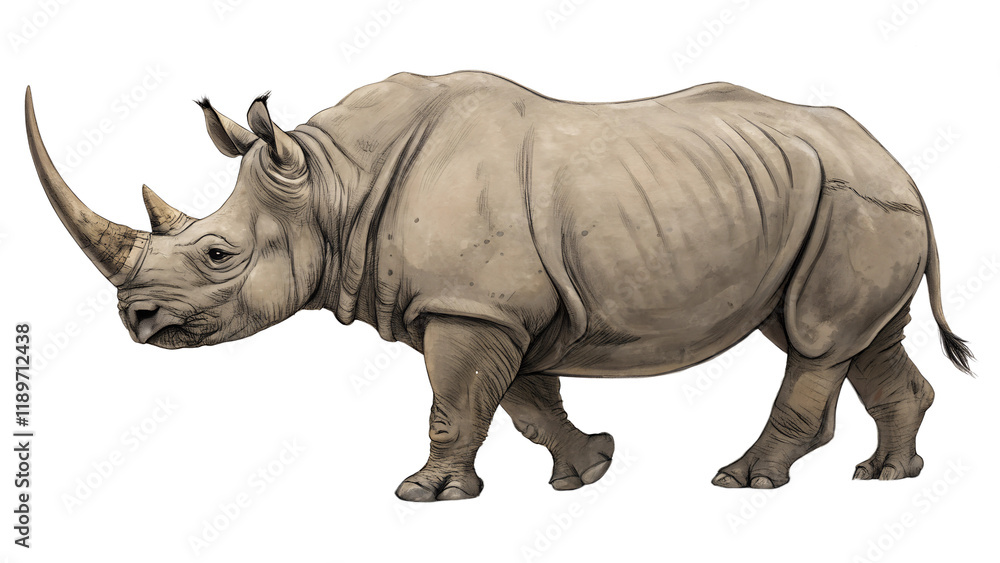 Obraz premium rhinoceros from the side isolated on white background