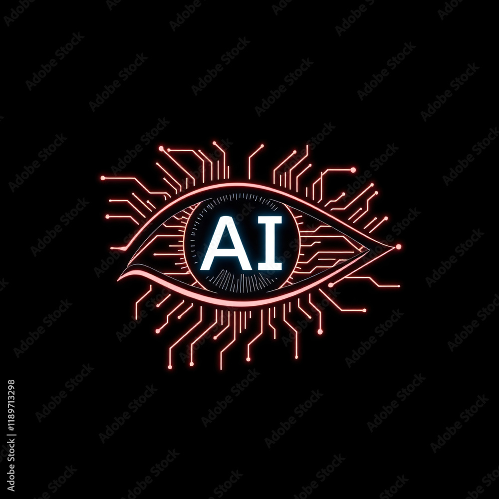 AI futuristic artificial intelligence eye with neon lights and digital circuits AI futuristic artificial intelligence eye with neon lights and digital circuits