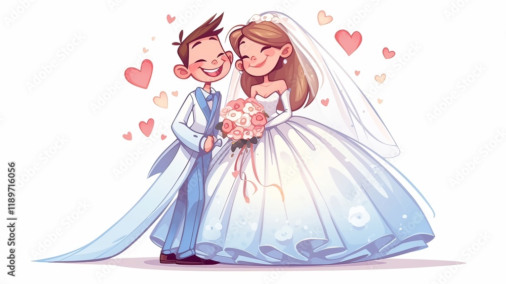 Simple cartoon drawing of a bride and groom in a sticker style, with a transparent background. Cute and minimal design perfect for wedding-themed use. Simple cartoon drawing of a bride and groom in a sticker style, with a transparent background. Cute and minimal design perfect for wedding-themed use.