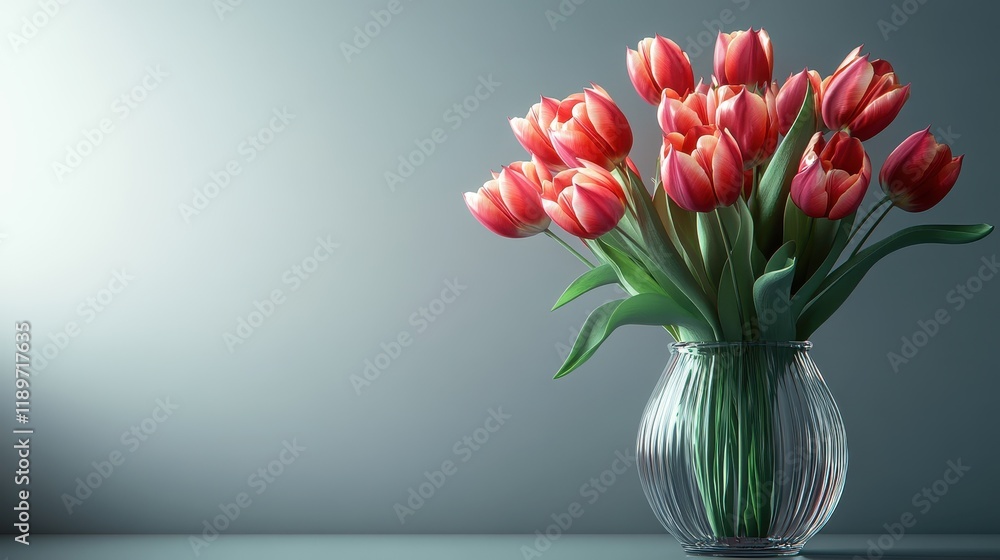 Elegant vase of red tulips in soft light
