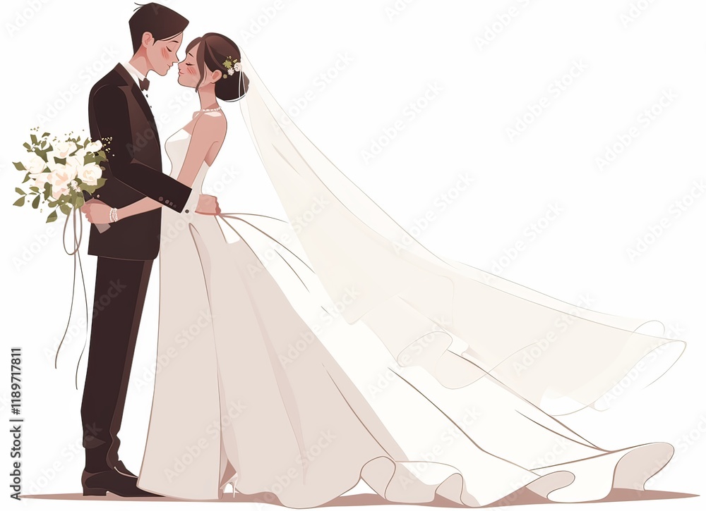 Simple vector illustration of a bride and groom Simple vector illustration of a bride and groom