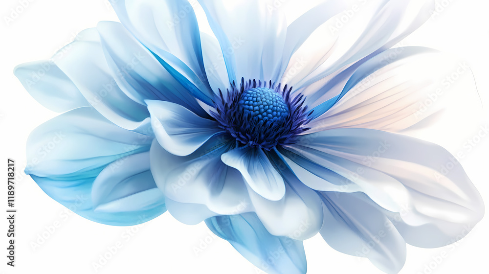Obraz premium Close-up of a beautiful blue and white flower isolated on a white background, showcasing vibrant colors and delicate petals isolated on pngs transparent background. Seapearl. Illustration