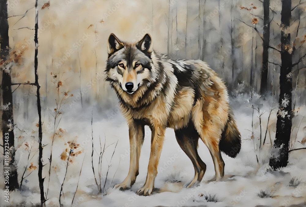 Fototapeta premium Radiant Wolf: Reflections of Nature