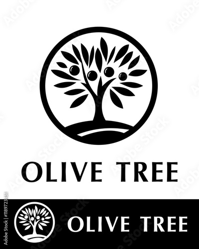 Minimalist olive tree logo design featuring a circular frame