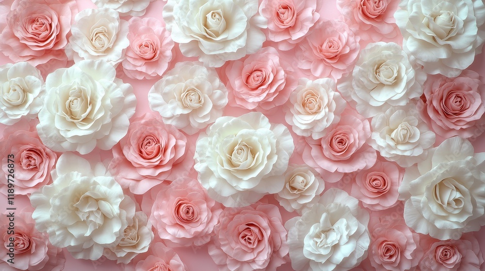 Elegant pink and white roses arrangement on soft pink background Elegant pink and white roses arrangement on soft pink background