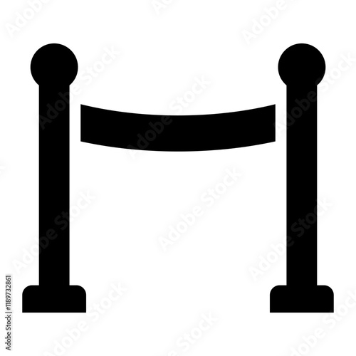 Barrier velvet rope with stanchion glyph icon representing event organization and venue decor