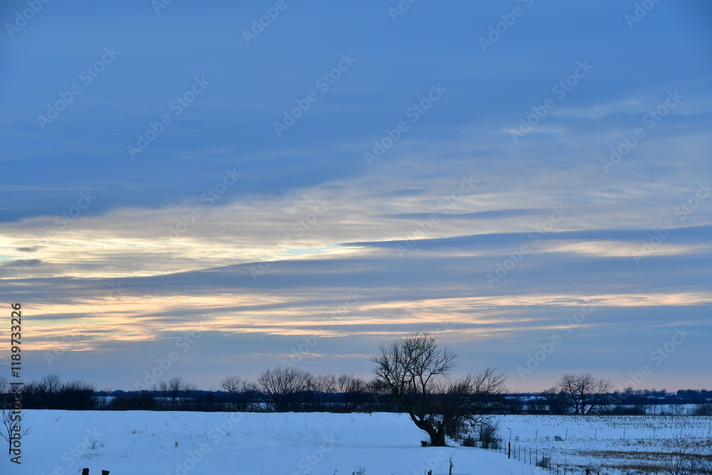 Sunset Clouds Over Snowy Field Sunset Clouds Over Snowy Field