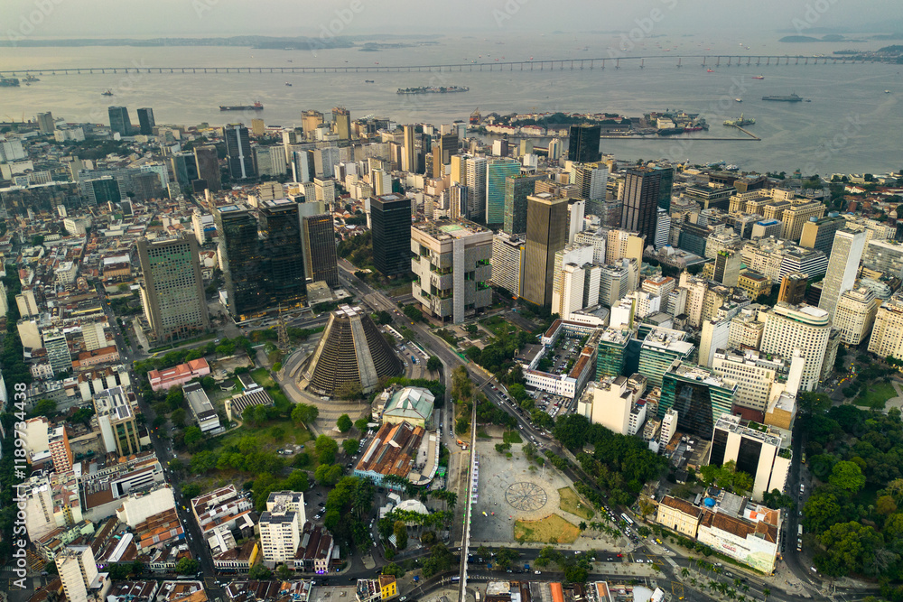 Naklejka premium Downtown Rio de Janeiro Aerial View With Metropolitan Cathedral in the Middle
