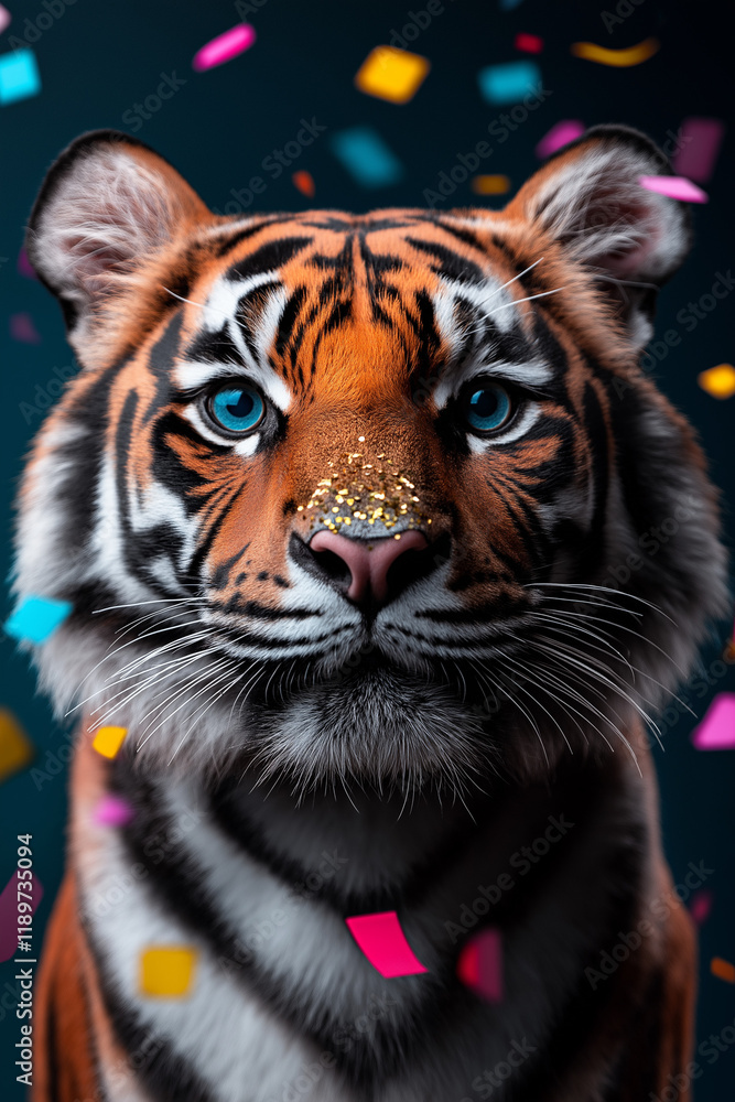 Fototapeta premium Majestic tiger with sparkly nose, celebrating!