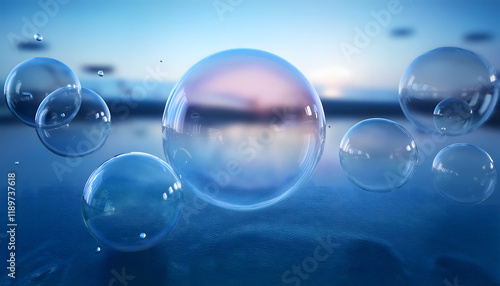 Wallpaper Mural Set of soap bubbles  on a water surface  background close-up. Flying soap bubbles . Torontodigital.ca