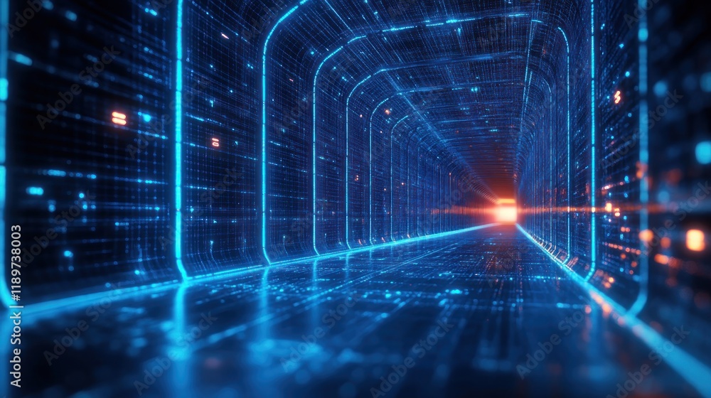 Futuristic Cyberpunk Hallway with Glowing Grids and Cinematic Lighting in Sci Fi Digital Art Futuristic Cyberpunk Hallway with Glowing Grids and Cinematic Lighting in Sci Fi Digital Art