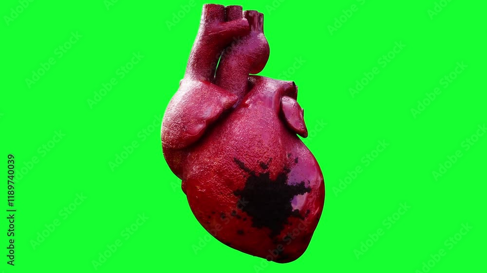 infarct, heart contraction, green screen 4k animation. infarct, heart contraction, green screen 4k animation.