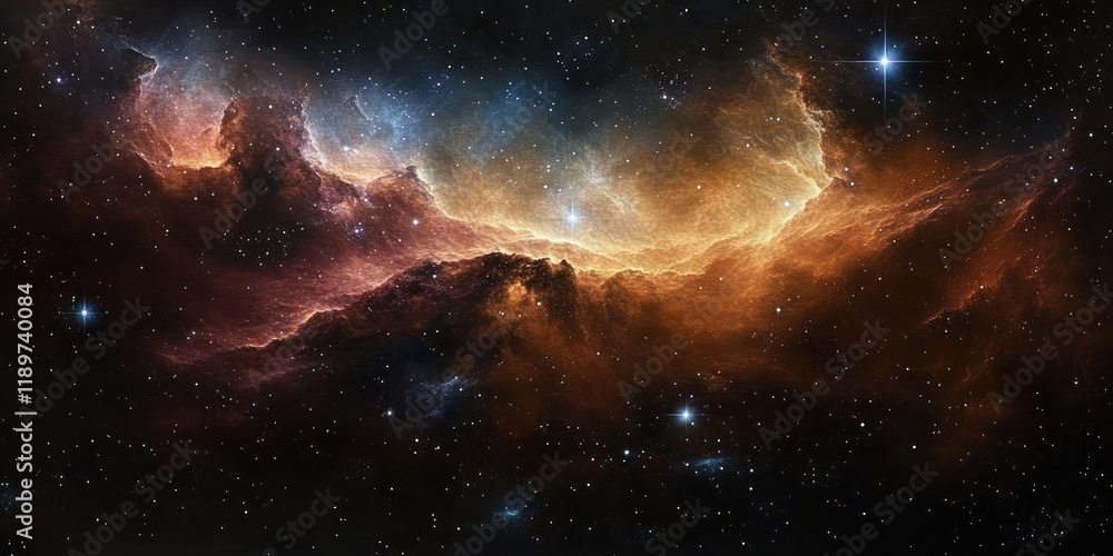 Fototapeta premium Vibrant Cosmic Nebula Space Landscape in Impressionism Style with Dramatic Light and Shadow