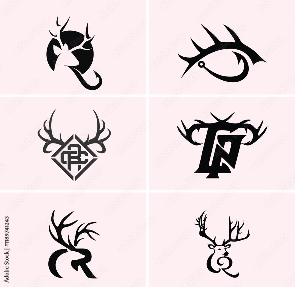 hunting Deer Duck and fish minimalist logo design hunting Deer Duck and fish minimalist logo design