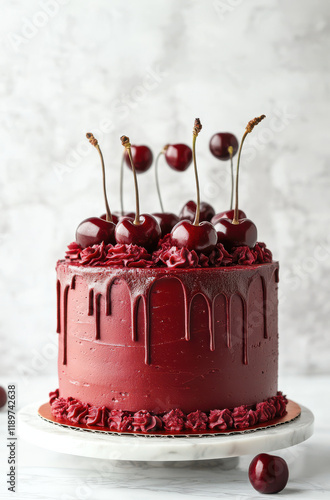 delicious dark red cherry cake with fruit on the top