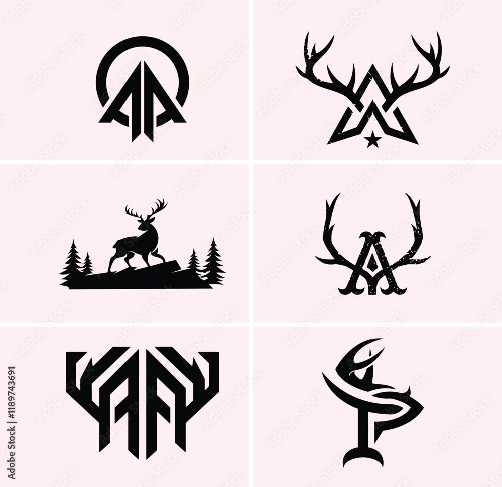 hunting Deer Duck and fish minimalist logo design hunting Deer Duck and fish minimalist logo design