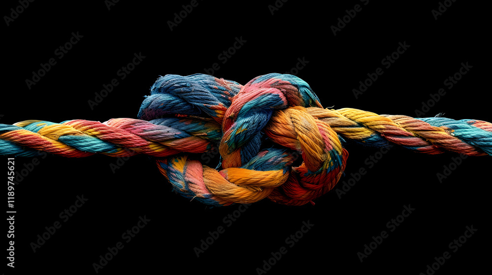 Multicolored Rope Knot on Black Background Multicolored Rope Knot on Black Background