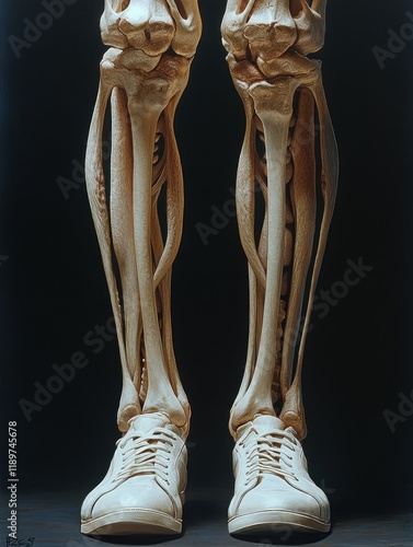 Human Lower Leg Anatomy with Tibialis Anterior Muscle and Skeleton 3D Rendering photo