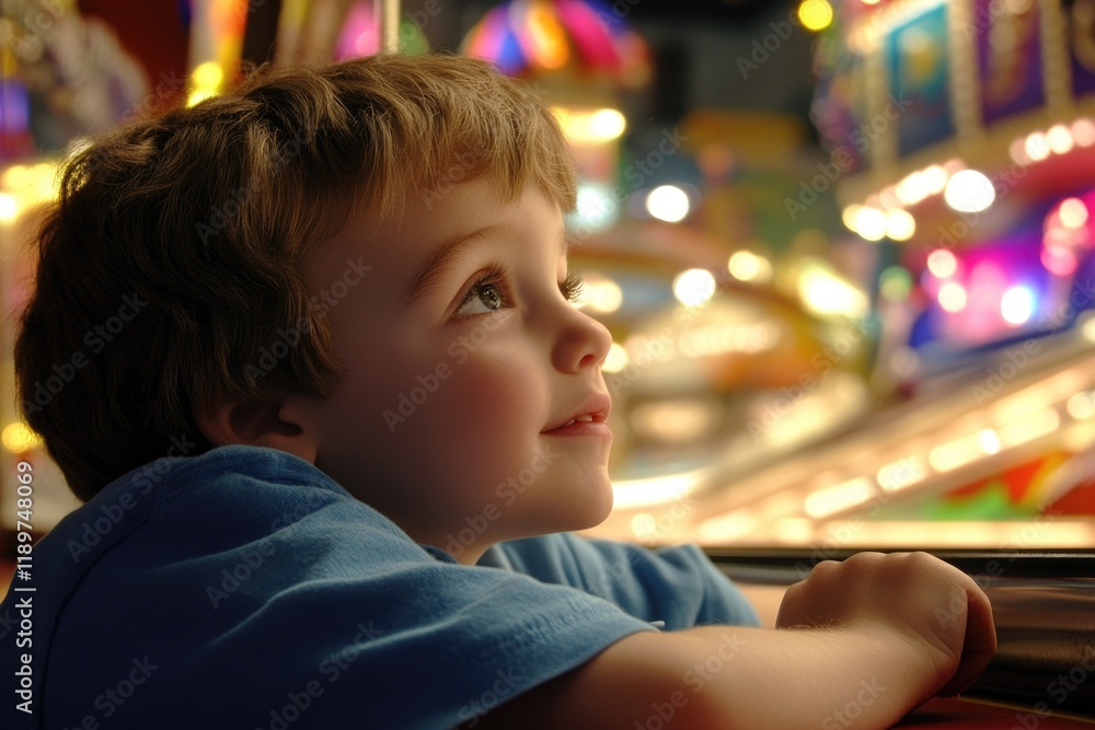 Excitement fills the air as a young child gazes in wonder at the vibrant attractions in a lively shopping mall, while family members browse nearby Excitement fills the air as a young child gazes in wonder at the vibrant attractions in a lively shopping mall, while family members browse nearby