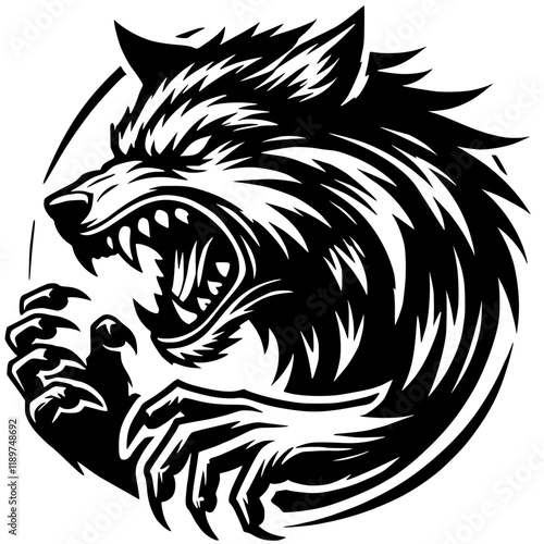 Silhouette of an angry wolf