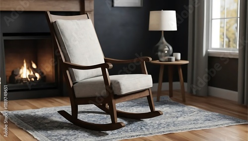 Serene Walnut Rocking Chair: Cozy Living Room Ambiance photo