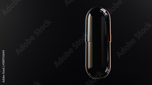 single black antibiotic capsule isolated on reflective surface