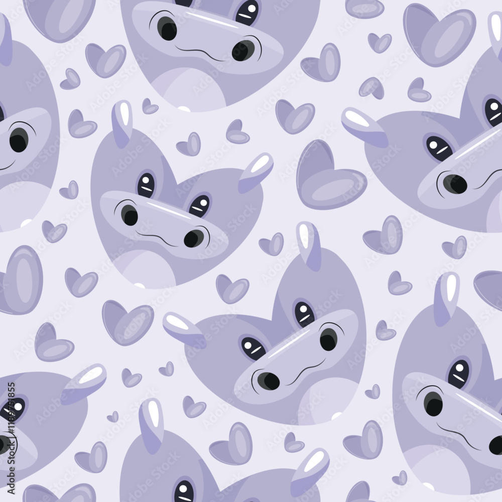 Fototapeta premium hearts with animal design namely purple hippopotamus heart design and purple hearts on purple background valentines day pattern