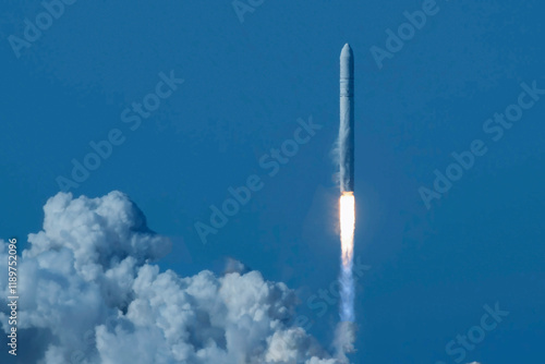 Fototapeta Naklejka Na Ścianę i Meble -  Rocket launch into space. Elements of this image furnished by NASA