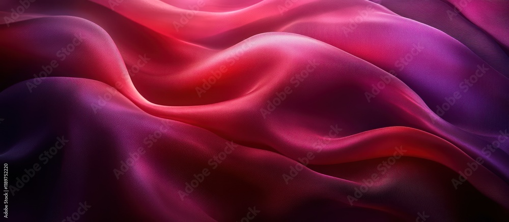 Fototapeta premium Pink purple fabric waves, dark background, design