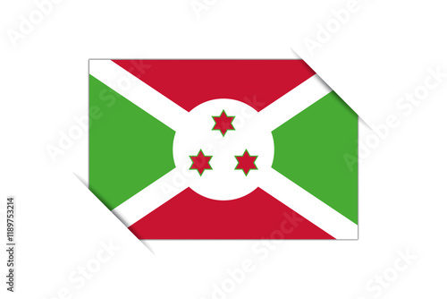 Burundi flag - rectangle colorful flag representing a country cultural identity and heritage. The essence of national pride and unity. Attached by the corners in a paper album photo