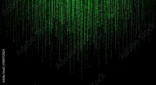 Green alphanumeric code cascading down a black background, resembling Matrix-style digital rain.