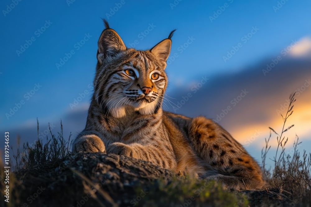 Fototapeta premium Majestic bobcat at sunset, a beautiful wild feline.