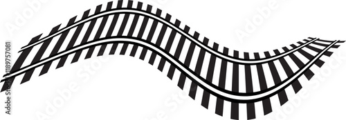 Black on white  rails, railway top view, ladder elements design