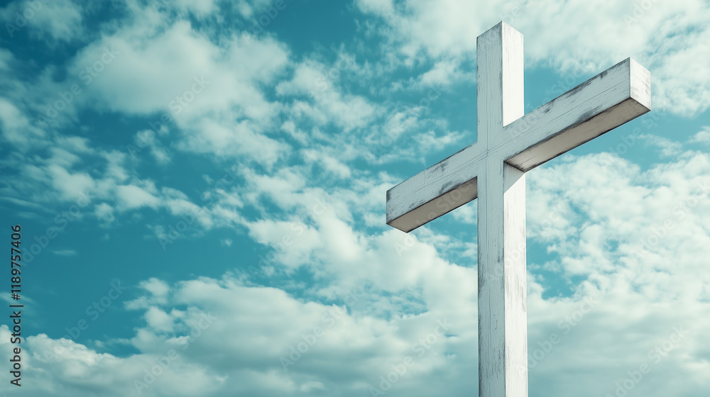 White cross against a blue sky with a cloudy background White cross against a blue sky with a cloudy background