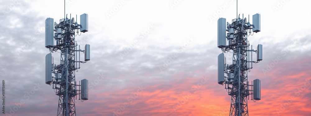 Futuristic Telecommunication Tower Design Illuminated Evening Light High Angle View Digital Art Futuristic Telecommunication Tower Design Illuminated Evening Light High Angle View Digital Art