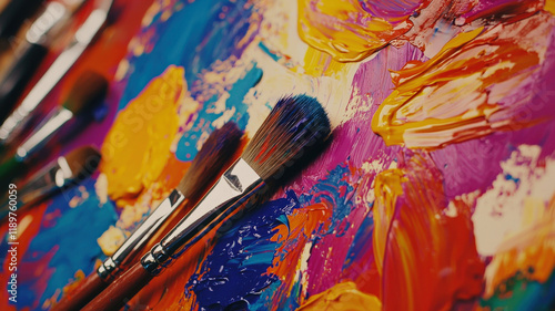 A vibrant art studio filled with colorful canvases, scattered brushes, and creative energy—perfect for themes of inspiration, artistic expression, and creative workspaces