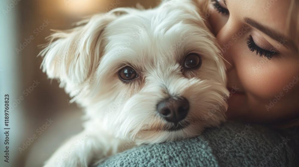 health care pet concept of a cute Maltese dog being held by his owner at the vet clinic for medical exam. health care pet concept of a cute Maltese dog being held by his owner at the vet clinic for medical exam.