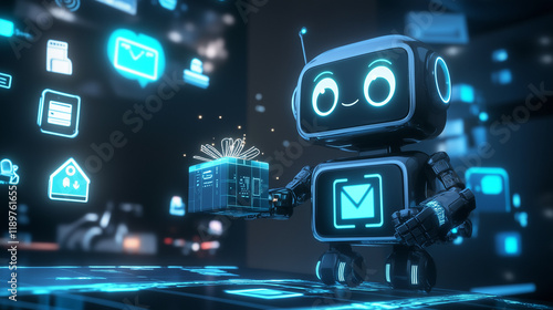 Wallpaper Mural ギフトを届ける未来のロボットAIのイメージイラスト Torontodigital.ca